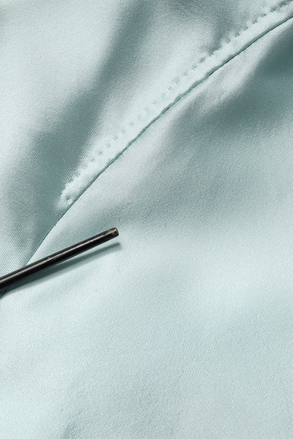 Dolce & Gabbana Teal Satin Collared Long Trench Coat Jacket