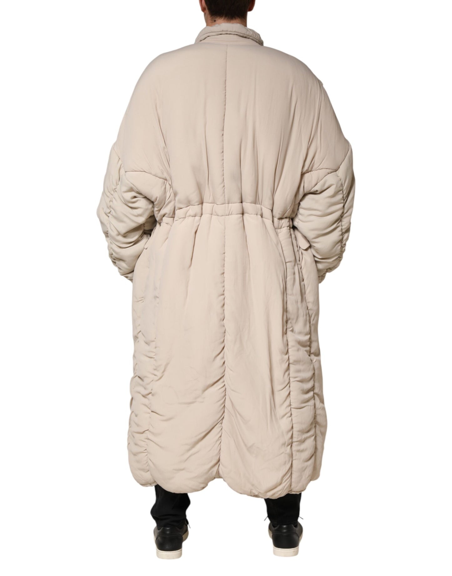 Dolce & Gabbana Beige Padded Collared Long Trench Coat Jacket