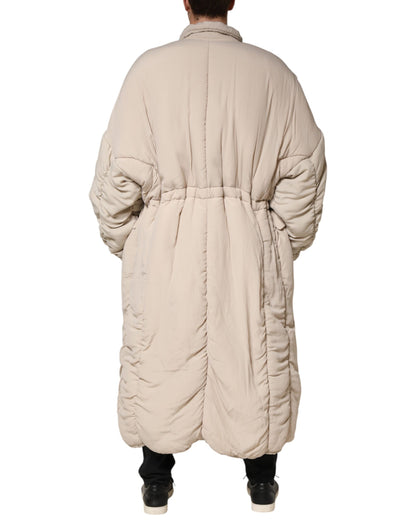 Dolce & Gabbana Beige Padded Collared Long Trench Coat Jacket