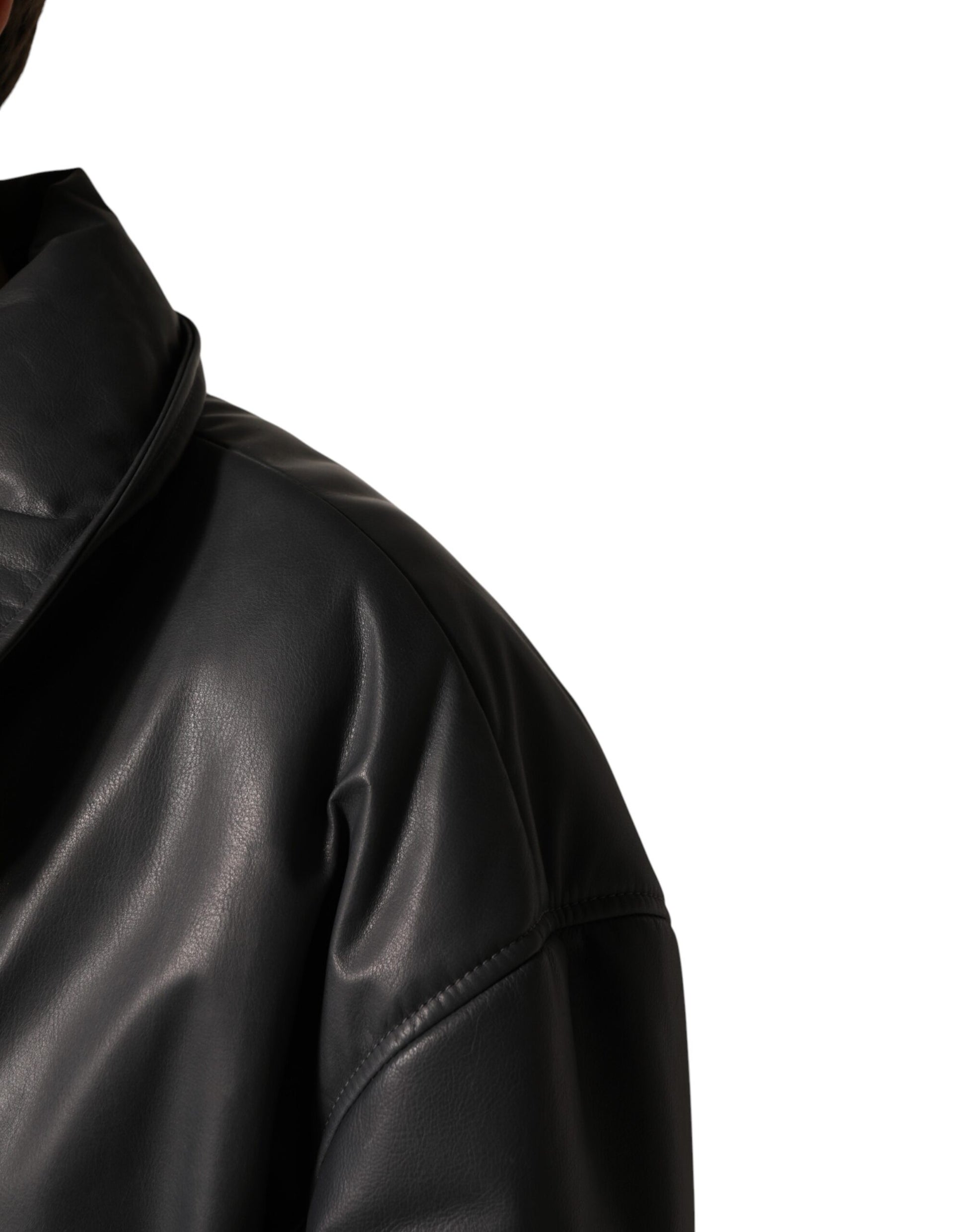 Dolce & Gabbana Black Leather Collared Trench Coat Jacket