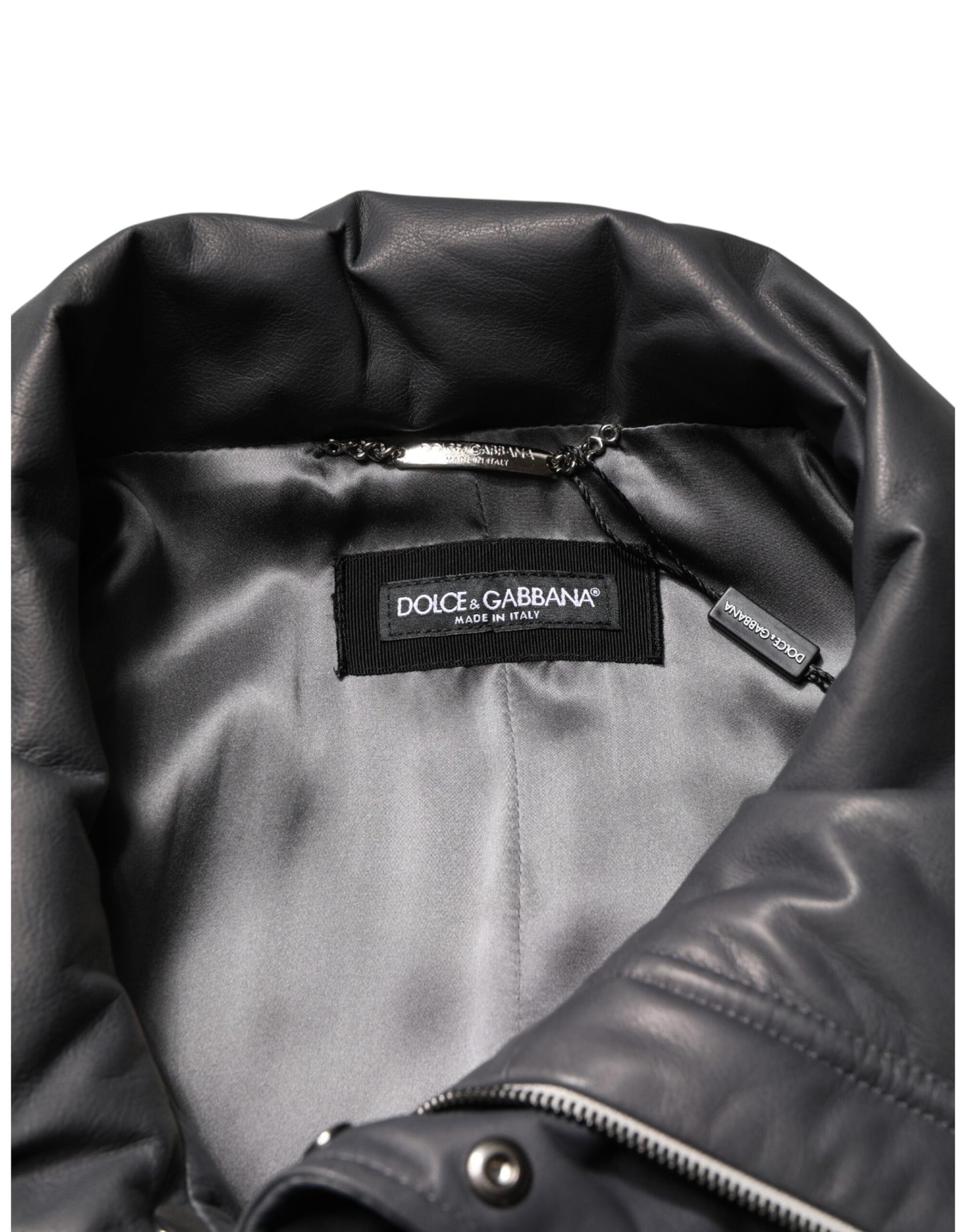 Dolce & Gabbana Black Leather Collared Trench Coat Jacket