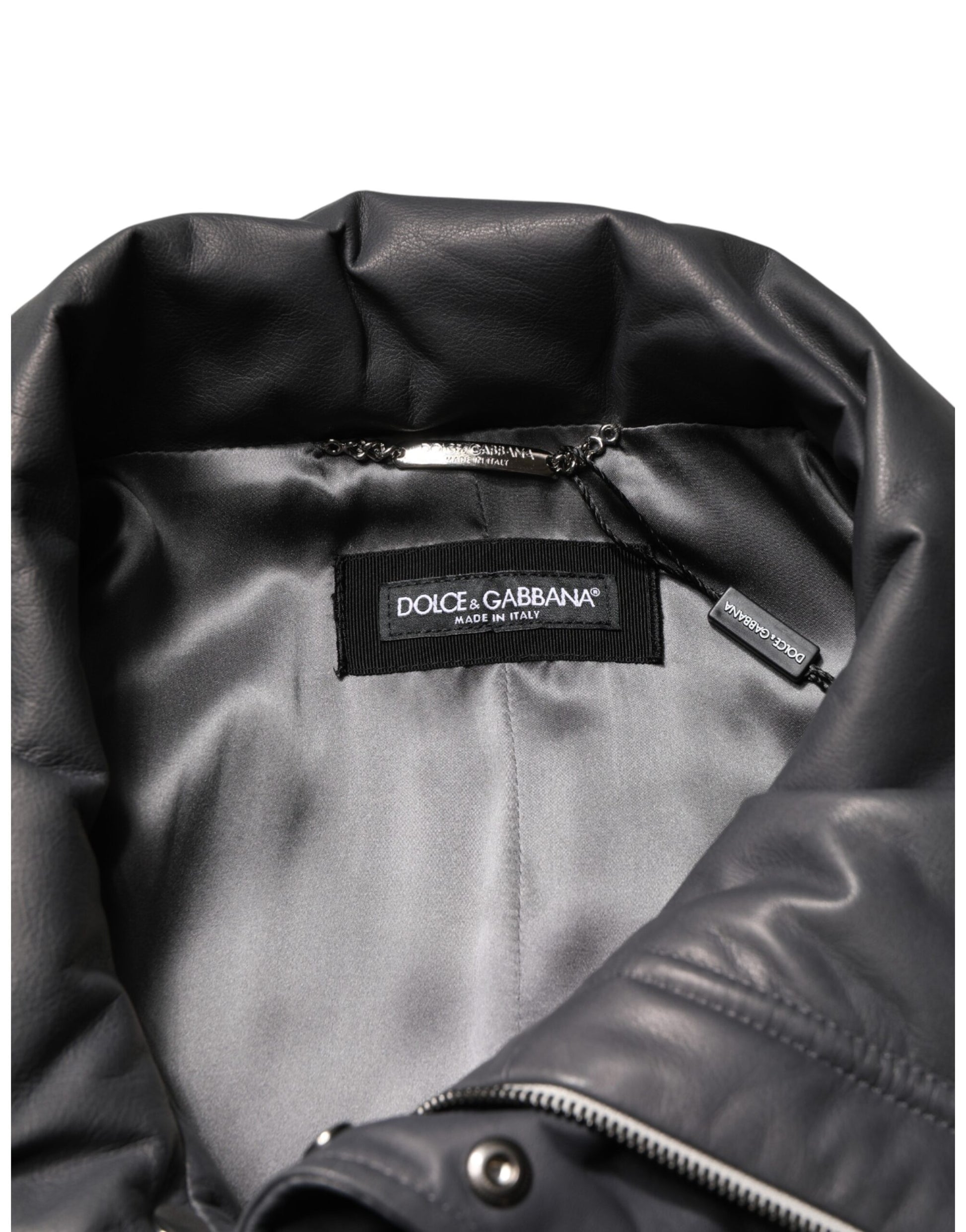 Dolce & Gabbana Black Leather Collared Trench Coat Jacket