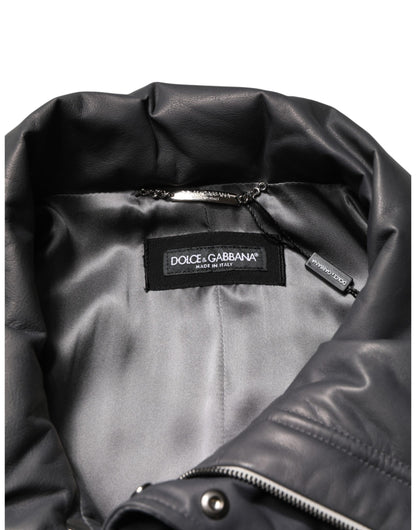 Dolce & Gabbana Black Leather Collared Trench Coat Jacket