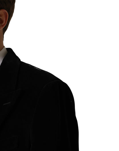 Dolce & Gabbana Black Cotton Velvet Long Trench Coat Jacket