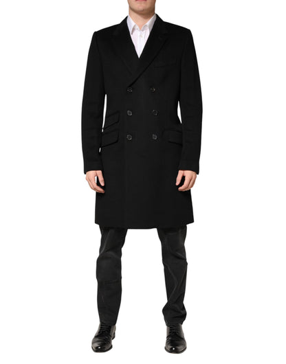 Dolce & Gabbana Black Wool Double Breasted Trench Coat Jacket