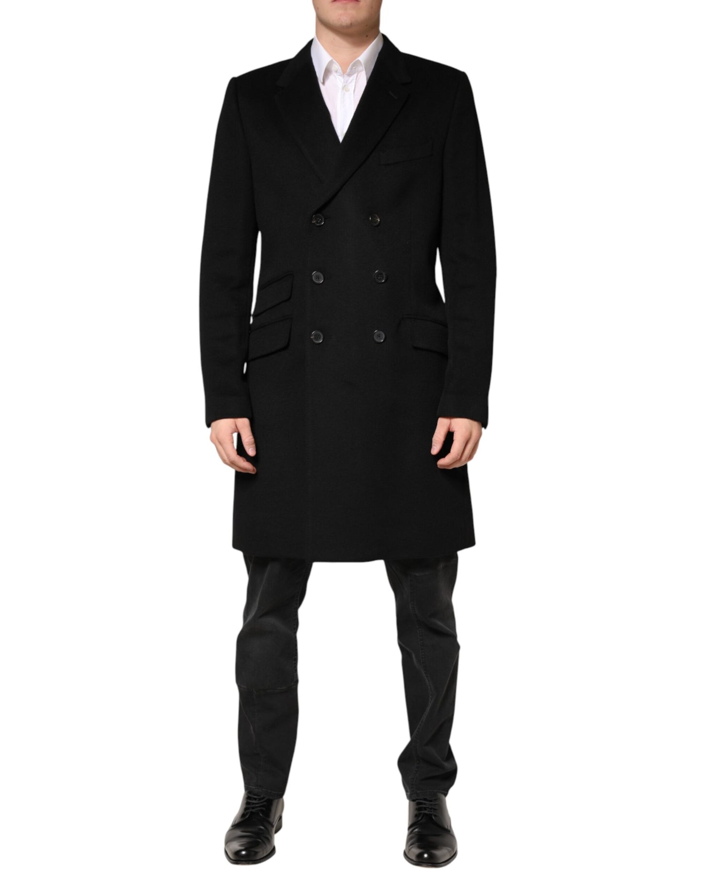 Dolce & Gabbana Black Wool Double Breasted Trench Coat Jacket