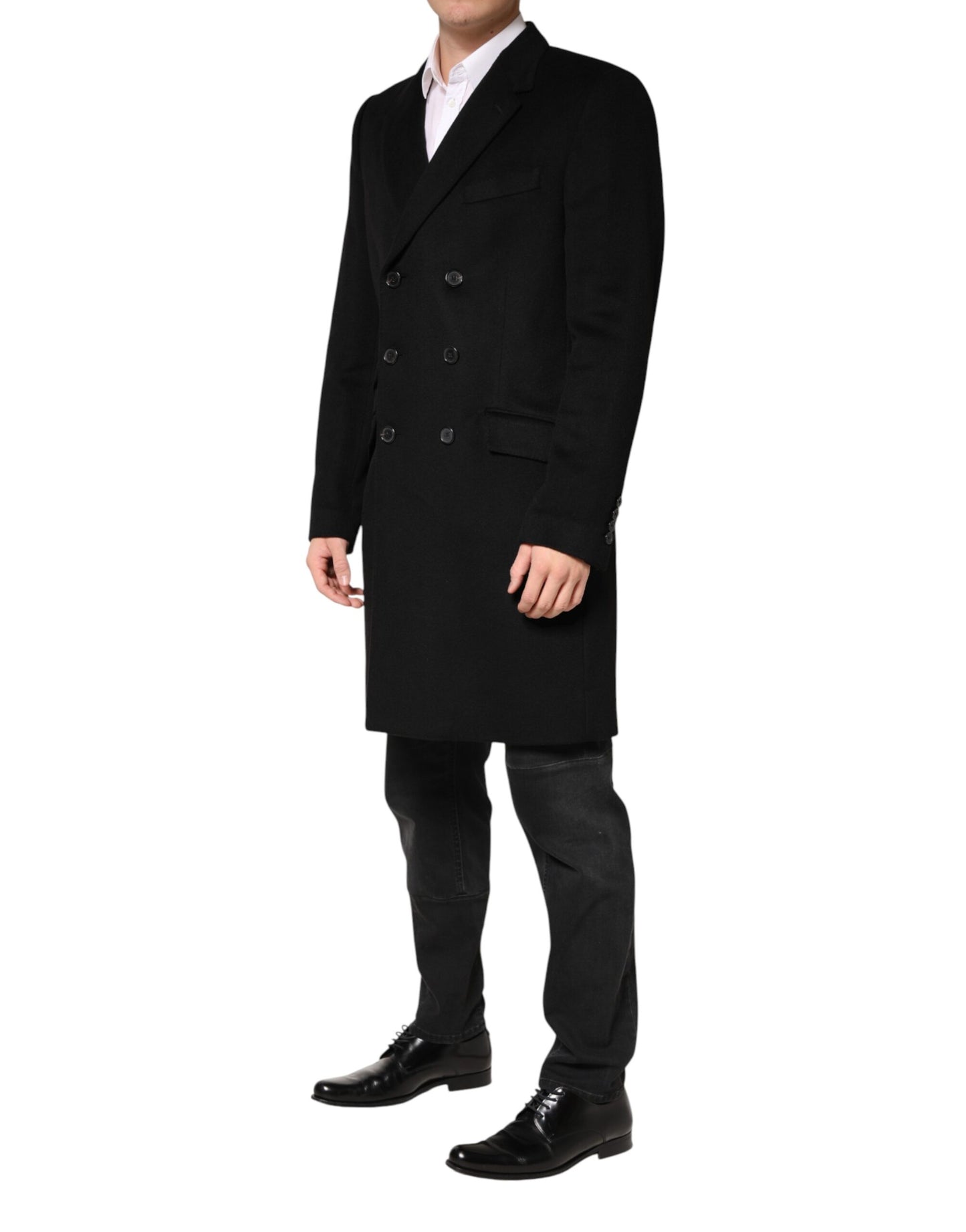 Dolce & Gabbana Black Wool Double Breasted Trench Coat Jacket