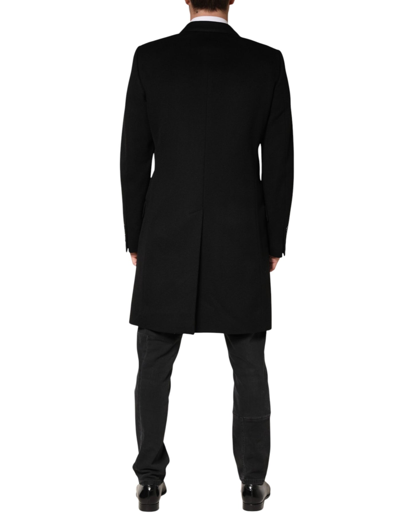 Dolce & Gabbana Black Wool Double Breasted Trench Coat Jacket