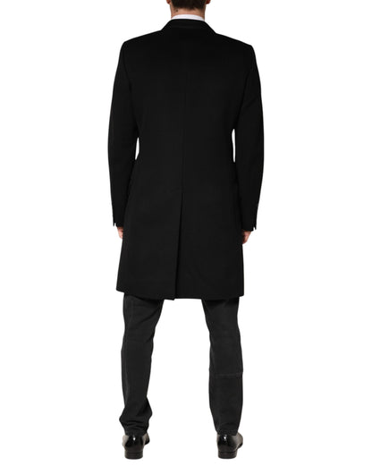Dolce & Gabbana Black Wool Double Breasted Trench Coat Jacket