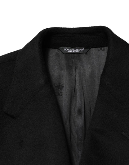 Dolce & Gabbana Black Wool Double Breasted Trench Coat Jacket