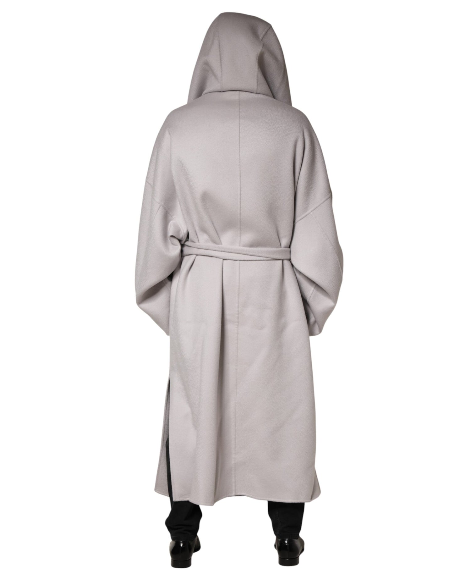 Dolce & Gabbana Off White Belted Oversized Hooded Trench Coat for Men