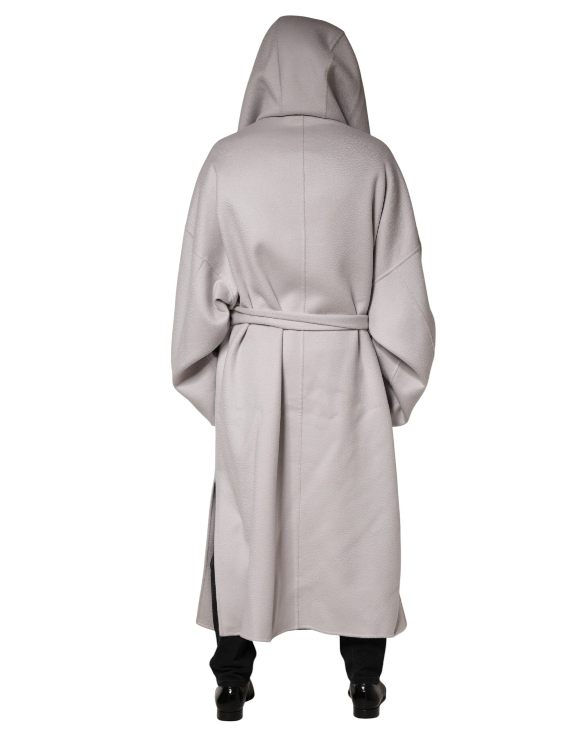 Dolce & Gabbana Off White Belted Oversized Hooded Trench Coat for Men