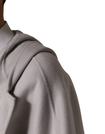 Dolce & Gabbana Off White Belted Oversized Hooded Trench Coat for Men