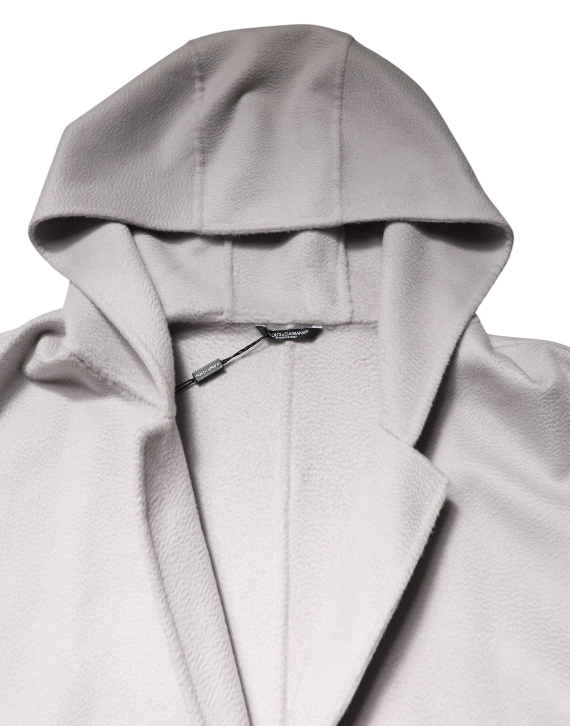 Dolce & Gabbana Off White Belted Oversized Hooded Trench Coat for Men