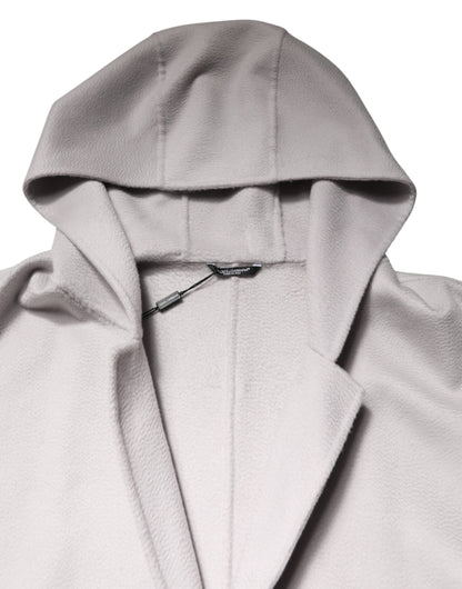 Dolce & Gabbana Off White Belted Oversized Hooded Trench Coat for Men