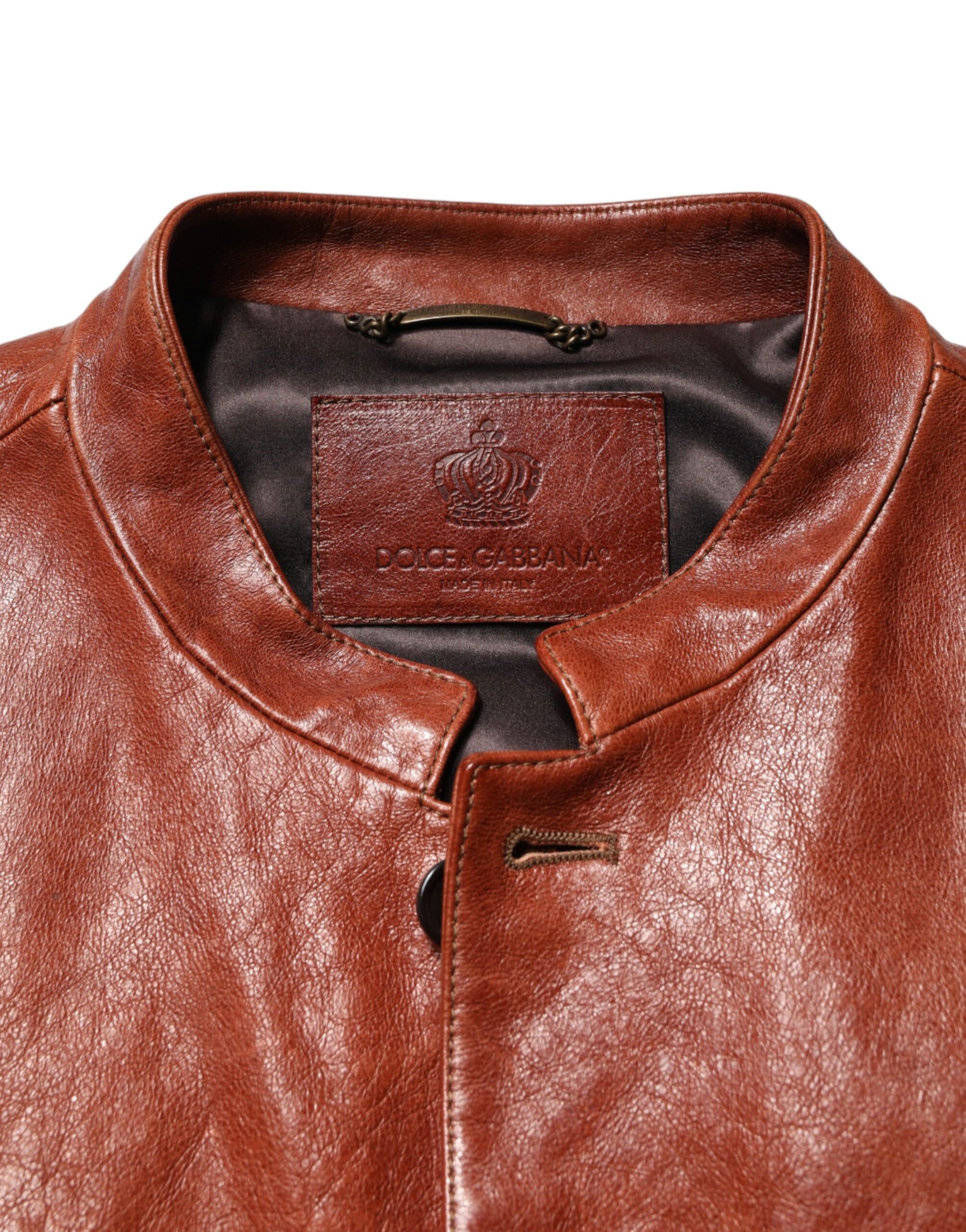 Dolce & Gabbana Brown Leather Button Down Men Biker Jacket