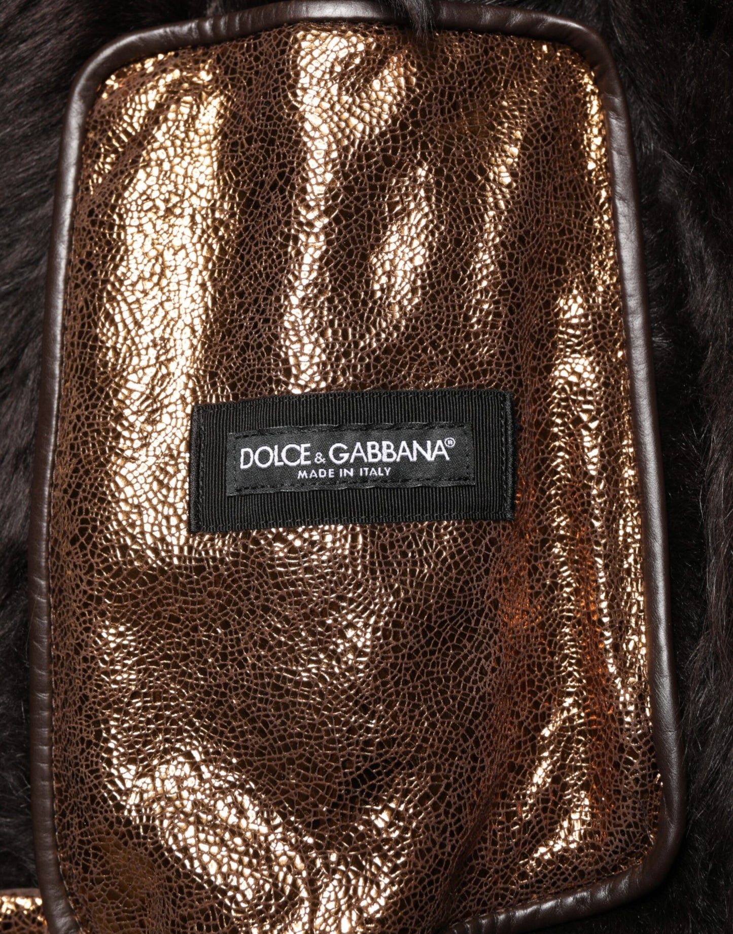 Dolce & Gabbana Bronze Leather Fur Full Zip Men Biker Jacket