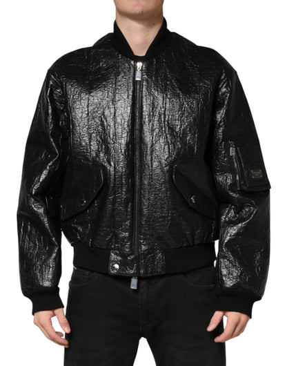 Dolce & Gabbana Black Faux Leather Full Zip Biker Jacket for Men