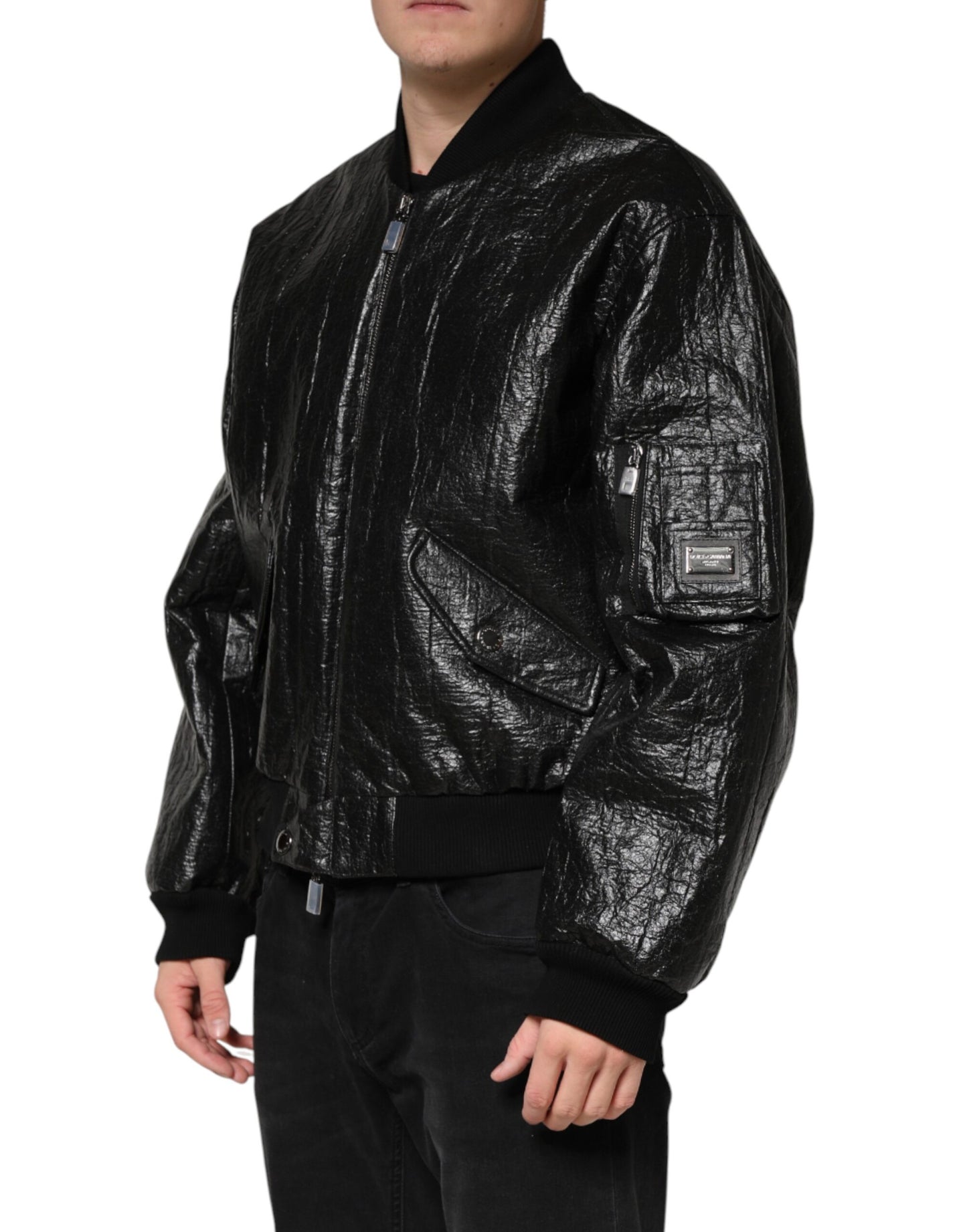 Dolce & Gabbana Black Faux Leather Full Zip Biker Jacket for Men