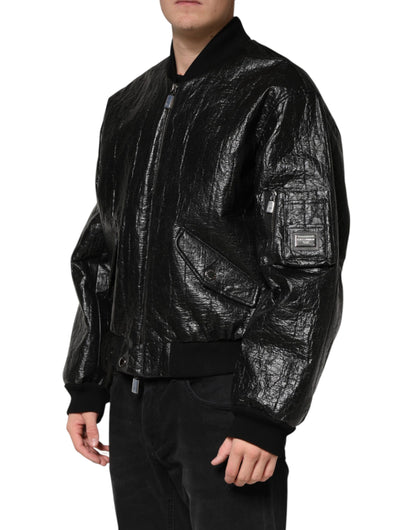 Dolce & Gabbana Black Faux Leather Full Zip Biker Jacket for Men