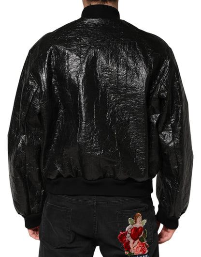 Dolce & Gabbana Black Faux Leather Full Zip Biker Jacket for Men