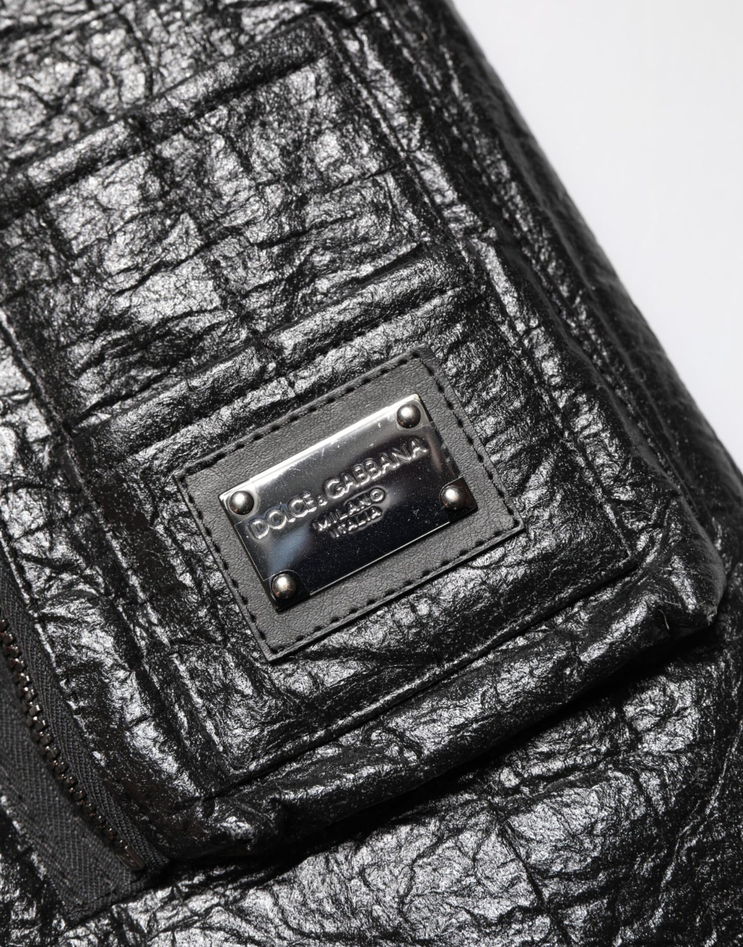 Dolce & Gabbana Black Faux Leather Full Zip Biker Jacket for Men