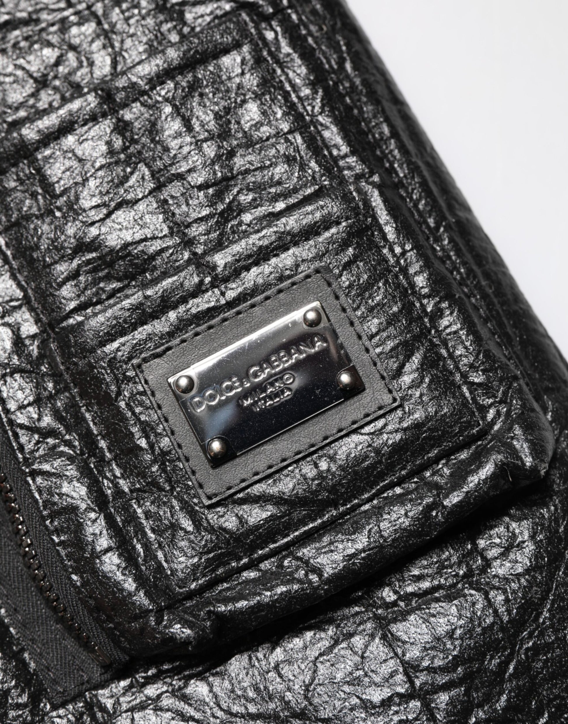 Dolce & Gabbana Black Faux Leather Full Zip Biker Jacket for Men