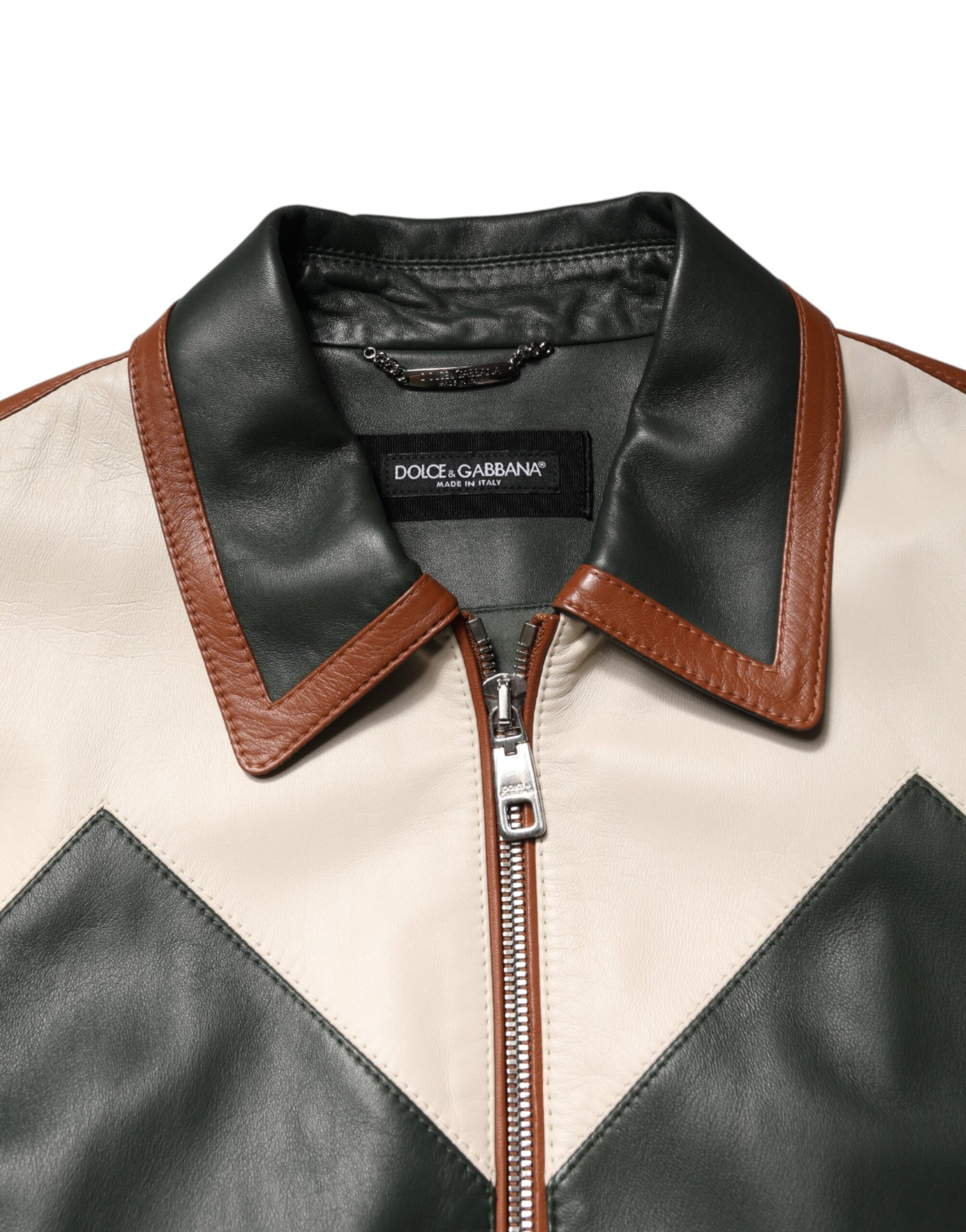 Dolce & Gabbana Multicolor Leather Full Zip Biker Jacket for Men