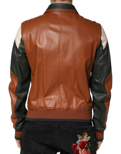 Dolce & Gabbana Multicolor Leather Full Zip Biker Jacket for Men