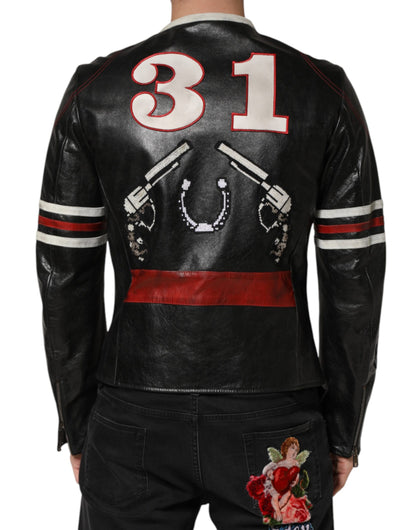 Dolce & Gabbana Black/Red/White Guns n' Roses Full Zip Men Biker Jacket