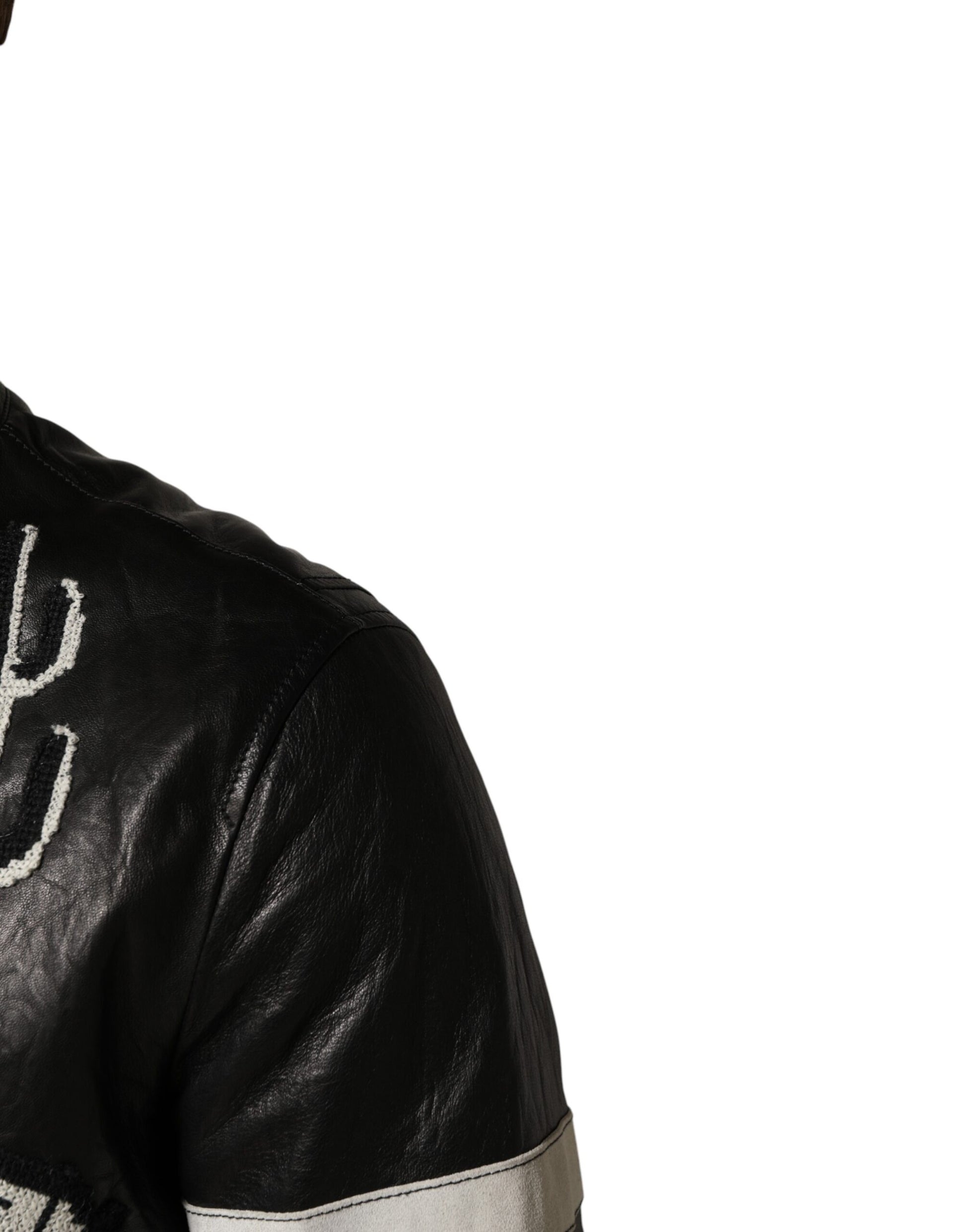 Dolce & Gabbana AW2016 Black Leather Guns & Roses Embroidered Biker Jacket – Men