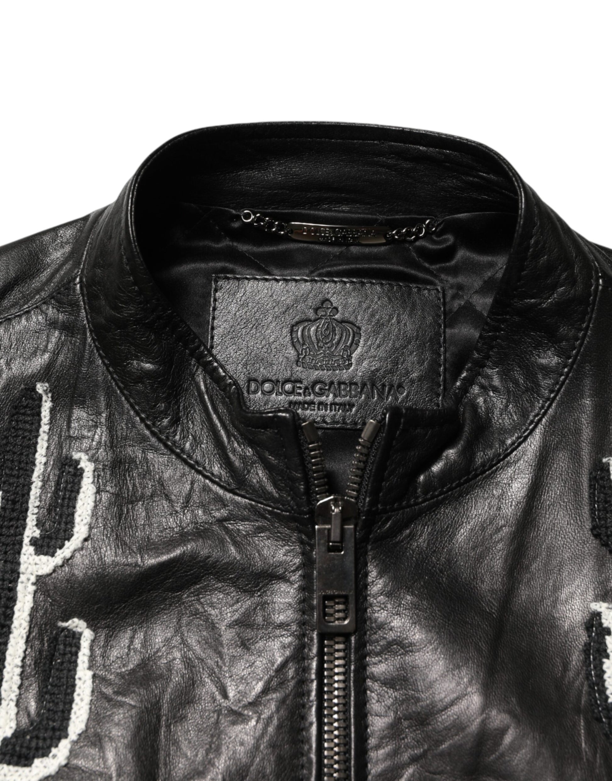 Dolce & Gabbana AW2016 Black Leather Guns & Roses Embroidered Biker Jacket – Men