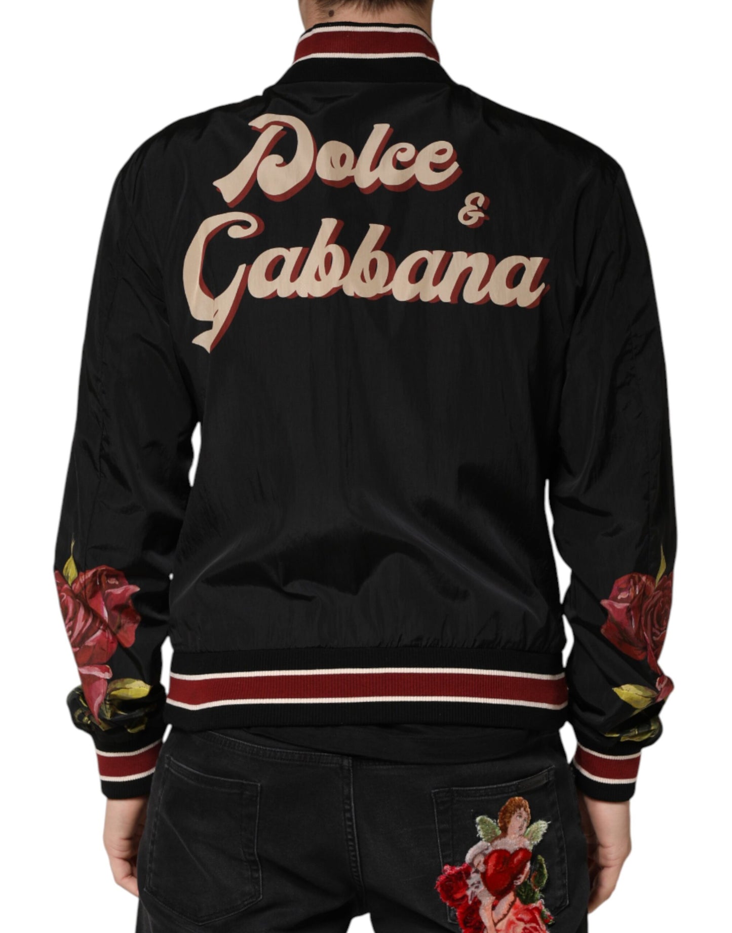Dolce & Gabbana Black Pin Up Button Down Men Bomber Jacket