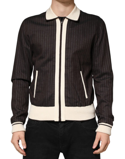 Dolce & Gabbana Brown Contrast Stripe Men Bomber Jacket