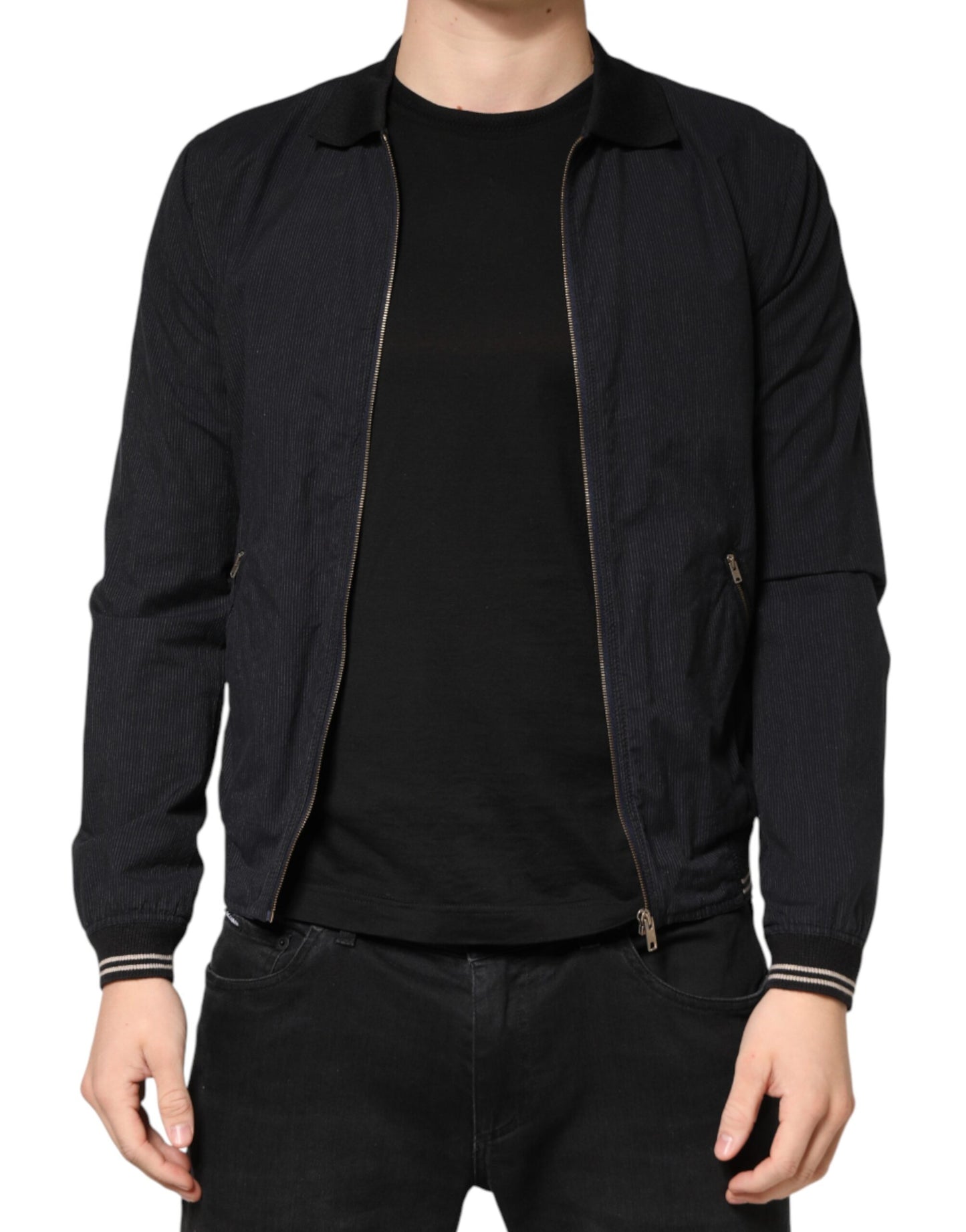 Dolce & Gabbana Dark Blue Cotton Full Zip Bomber Men Jacket