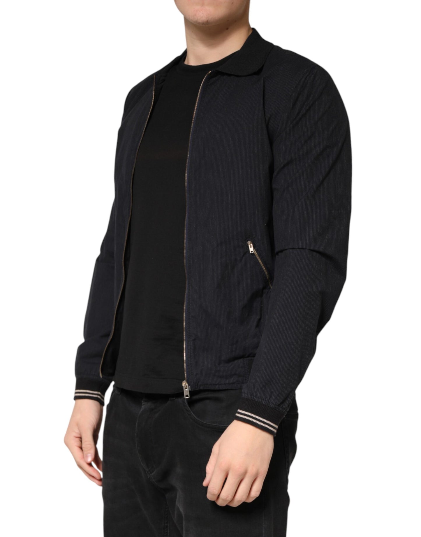 Dolce & Gabbana Dark Blue Cotton Full Zip Bomber Men Jacket