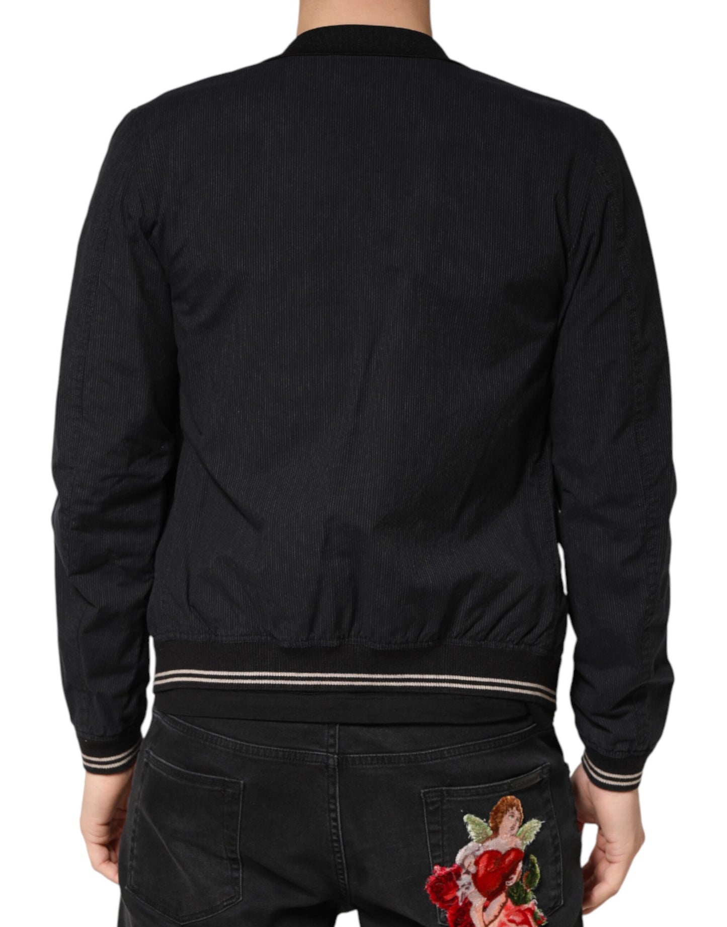 Dolce & Gabbana Dark Blue Cotton Full Zip Bomber Men Jacket