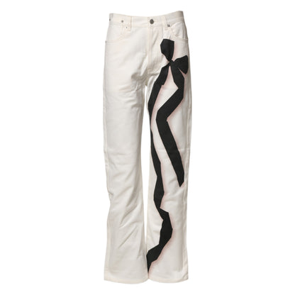 Dries Van Noten White Straight Bow Details Denim Casual Jeans