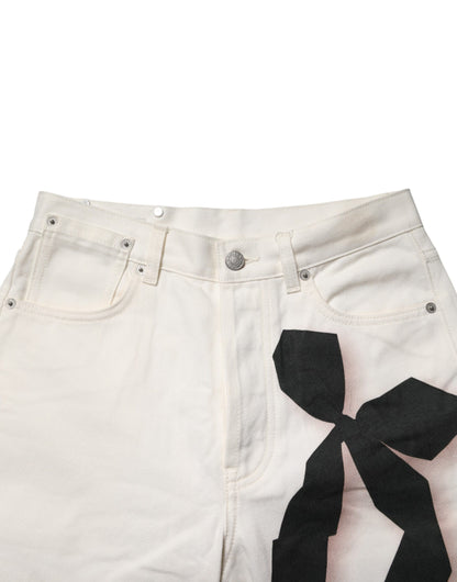 Dries Van Noten White Straight Bow Details Denim Casual Jeans