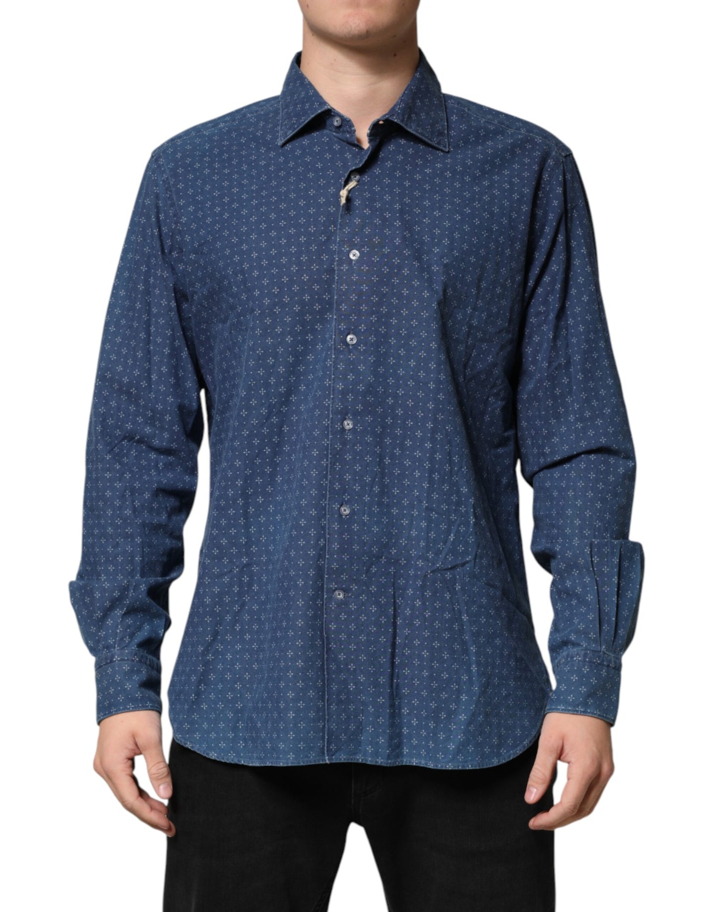Orian 1968 Blue Button Down Long Sleeves Men Shirt