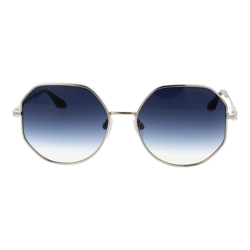 Trussardi Unisex Sunglasses – Silver Metal Frame, Blue Gradient Lenses