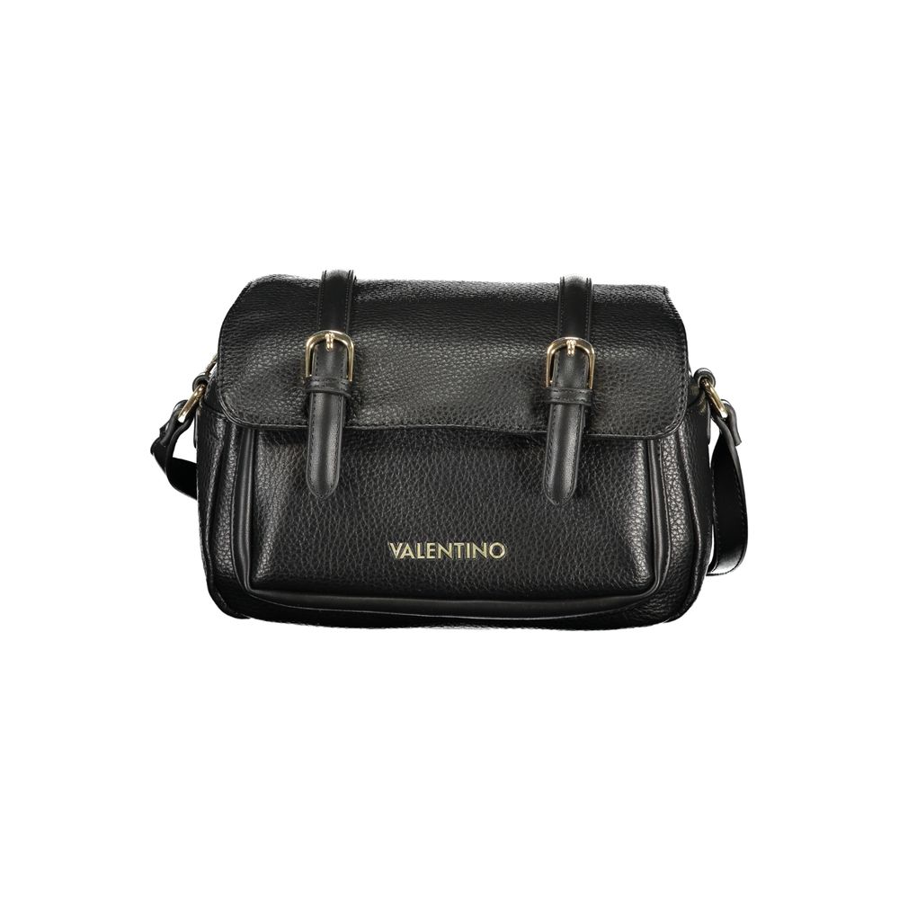 Mario Valentino Black Leather Shoulder Bag with Gold Accents