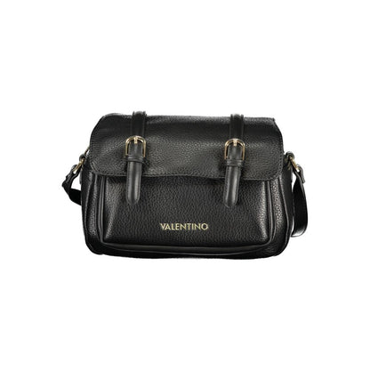 Mario Valentino Black Leather Shoulder Bag with Gold Accents