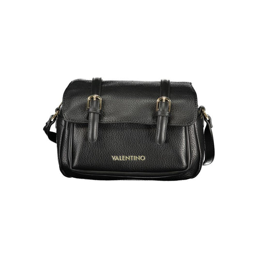 Mario Valentino Black Leather Shoulder Bag with Gold Accents