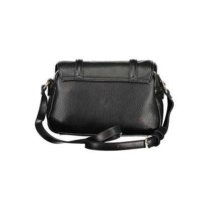 Mario Valentino Black Leather Shoulder Bag with Gold Accents