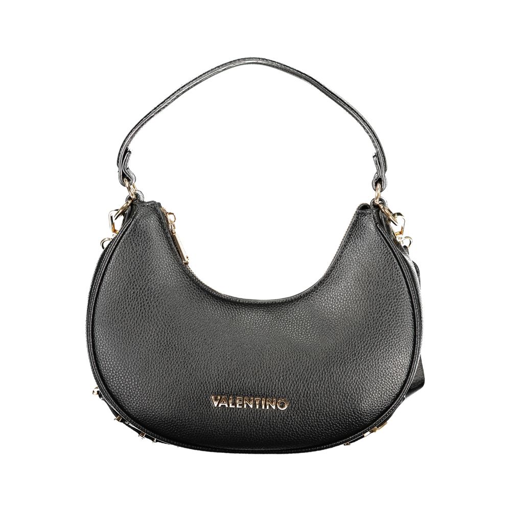 Mario Valentino Black Grained Leather Shoulder Bag with Gold Hardware