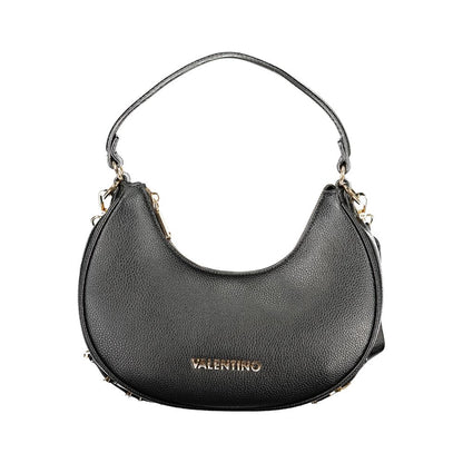Mario Valentino Black Grained Leather Shoulder Bag with Gold Hardware