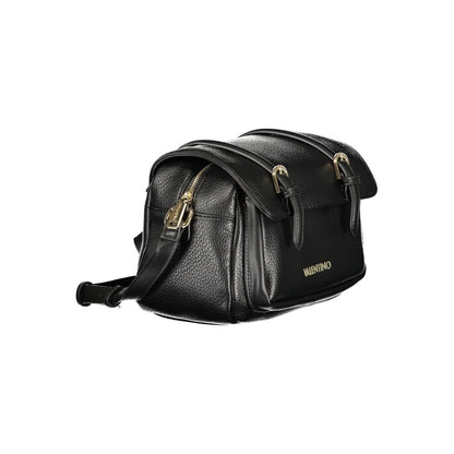 Mario Valentino Black Leather Shoulder Bag with Gold Accents