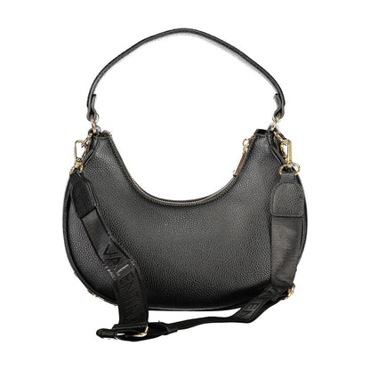 Mario Valentino Black Grained Leather Shoulder Bag with Gold Hardware