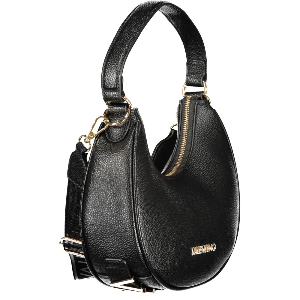 Mario Valentino Black Grained Leather Shoulder Bag with Gold Hardware